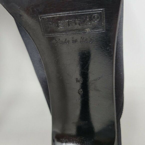 PETRA FIRENZE BLACK SATIN STRAPPY PEEP TOE ANKLE STRAP HEELS WOMENS SIZE 6 M - Picture 8 of 8